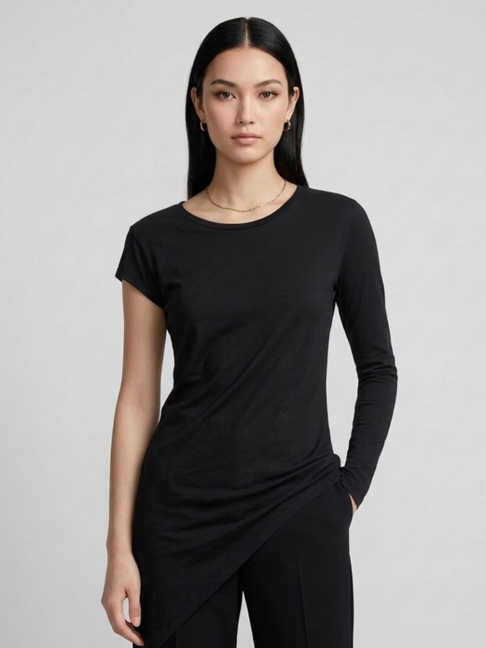 CLUB MONACO size XS avant-garde asymmetrical long & short black t-shirt / tunic